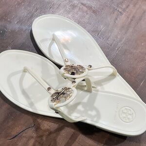 Tory Burch White Sandals with Gold Accents